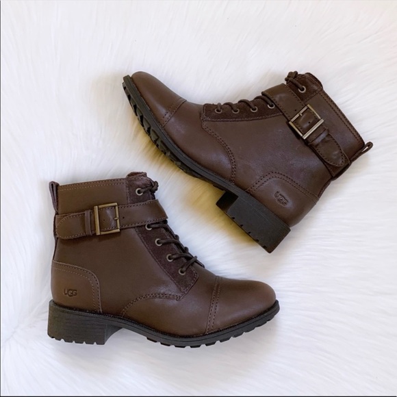 UGG Jaidyn Grizzly Leather Cozy Combat Boots - Picture 2 of 9